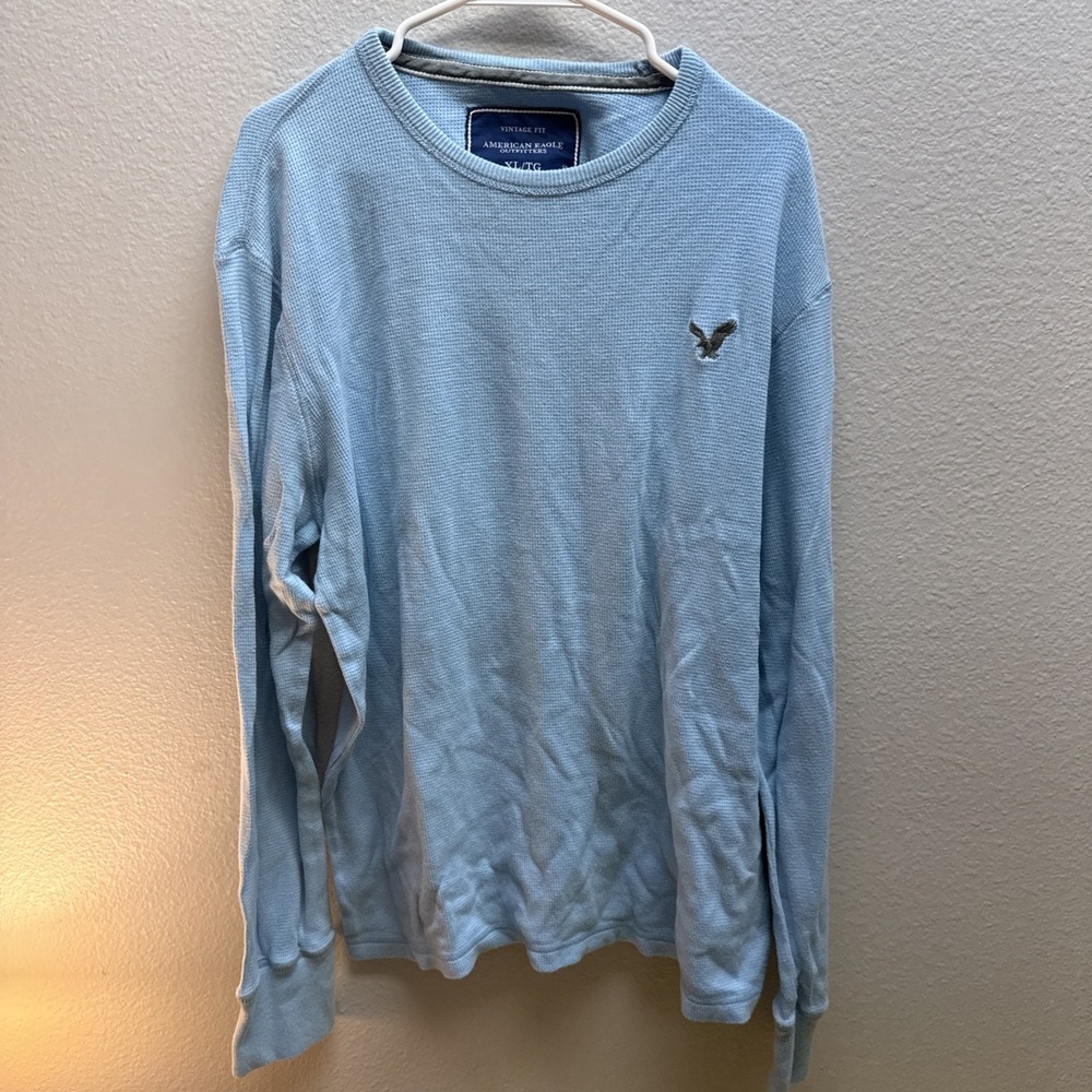 American Eagle Waffle Knit Thermal Shirt Mens XL  Blue Long Sleeve Vintage Fit